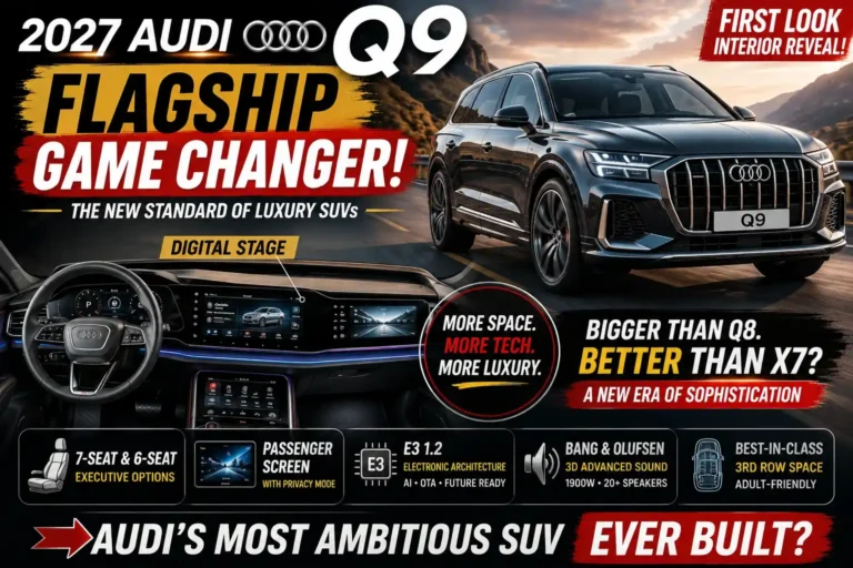 2027 Audi Q9 vs Audi Q8 luxury SUV interior reveal with digital stage dashboard and flagship cabin design