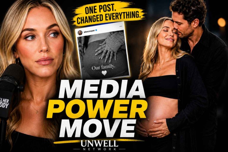 Alex Cooper pregnancy announcement thumbnail showing media power move and Unwell Network growth