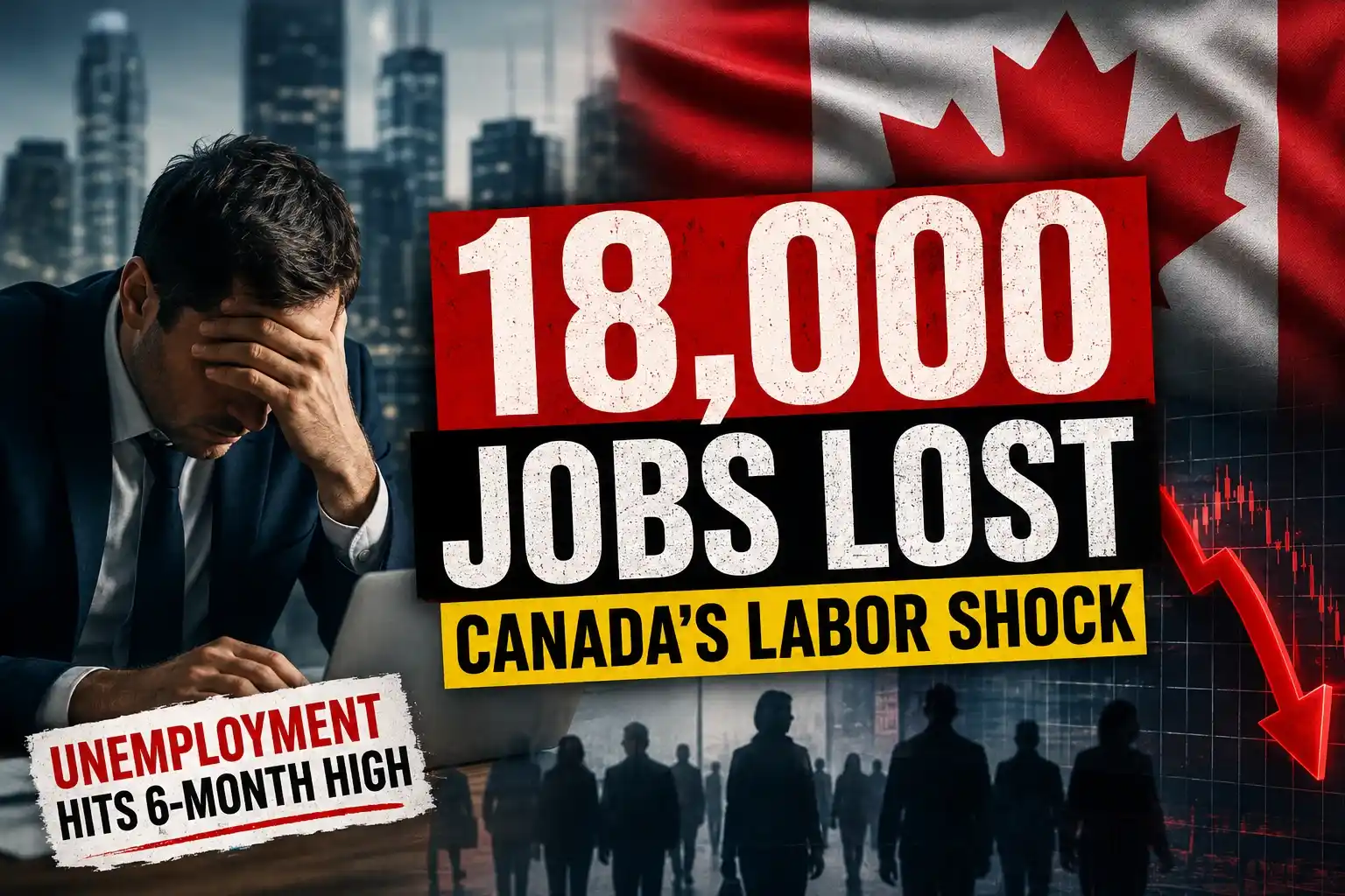 Canada's economy dropped 18,000 jobs in April 2026 as unemployment rose to a six-month high, impacting North American markets and trade.