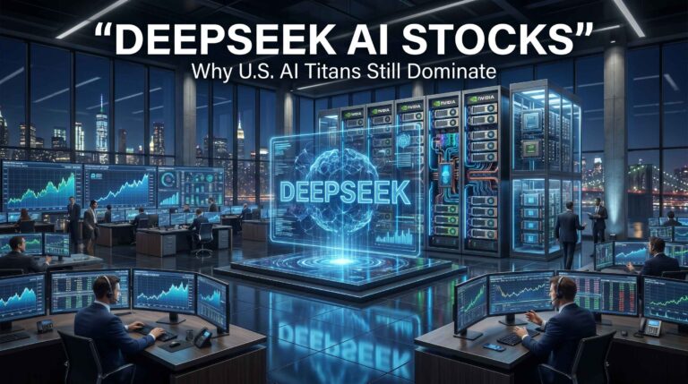 DeepSeek AI stocks analysis showing Nvidia and U.S. AI infrastructure dominance amid market volatility
