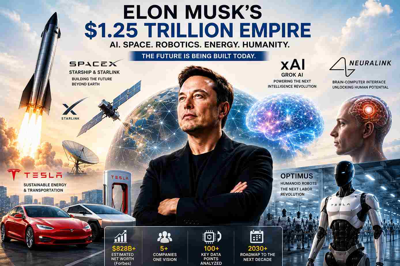 Elon Musk Companies 2026 including SpaceX xAI Tesla Neuralink and future technology roadmap