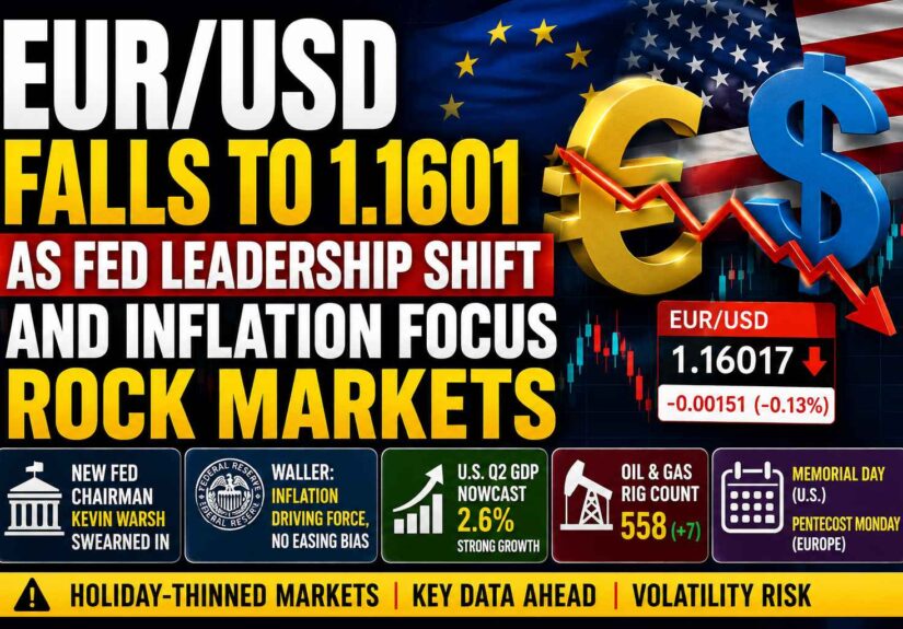 EUR/USD falls to 1.1601 as Federal Reserve leadership transition, inflation concerns, and U.S. economic data drive market attention.