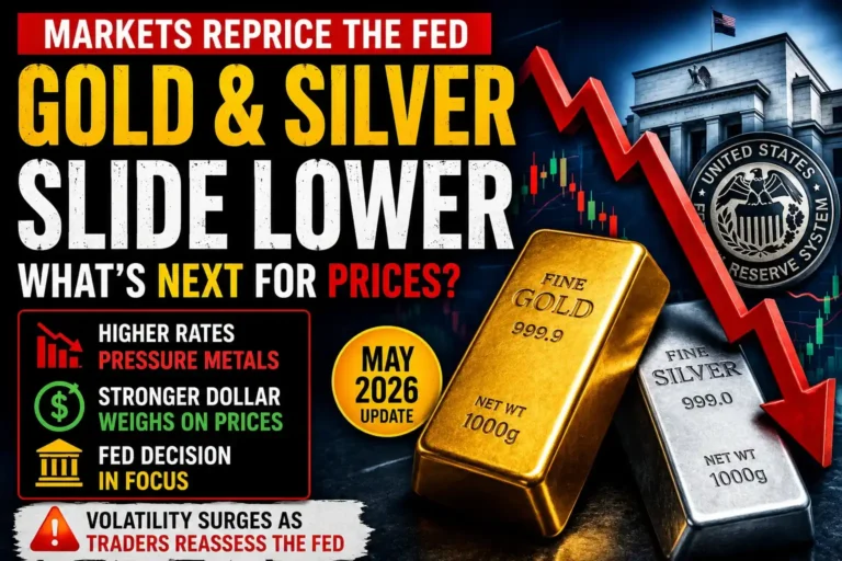 Gold and silver prices decline as Federal Reserve rate pressure strengthens the US dollar and impacts commodity markets in May 2026.