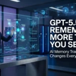 Ultra realistic GPT-5.5 Instant AI memory system dashboard with enterprise data visualization and transparency controls