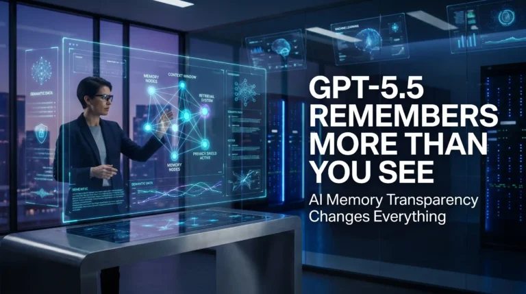 Ultra realistic GPT-5.5 Instant AI memory system dashboard with enterprise data visualization and transparency controls