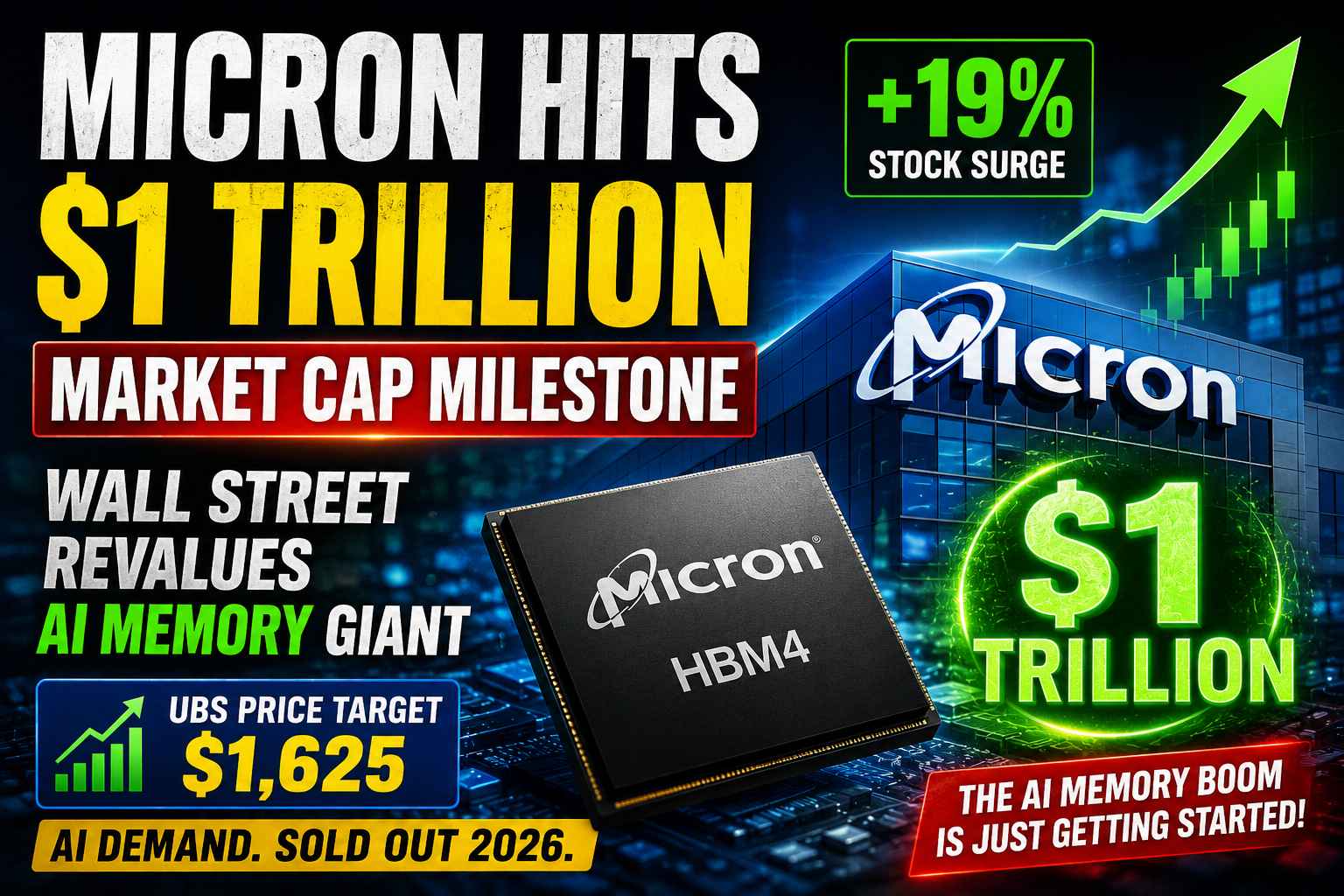 Micron Technology stock surges as AI memory demand pushes company toward $1 trillion valuation milestone