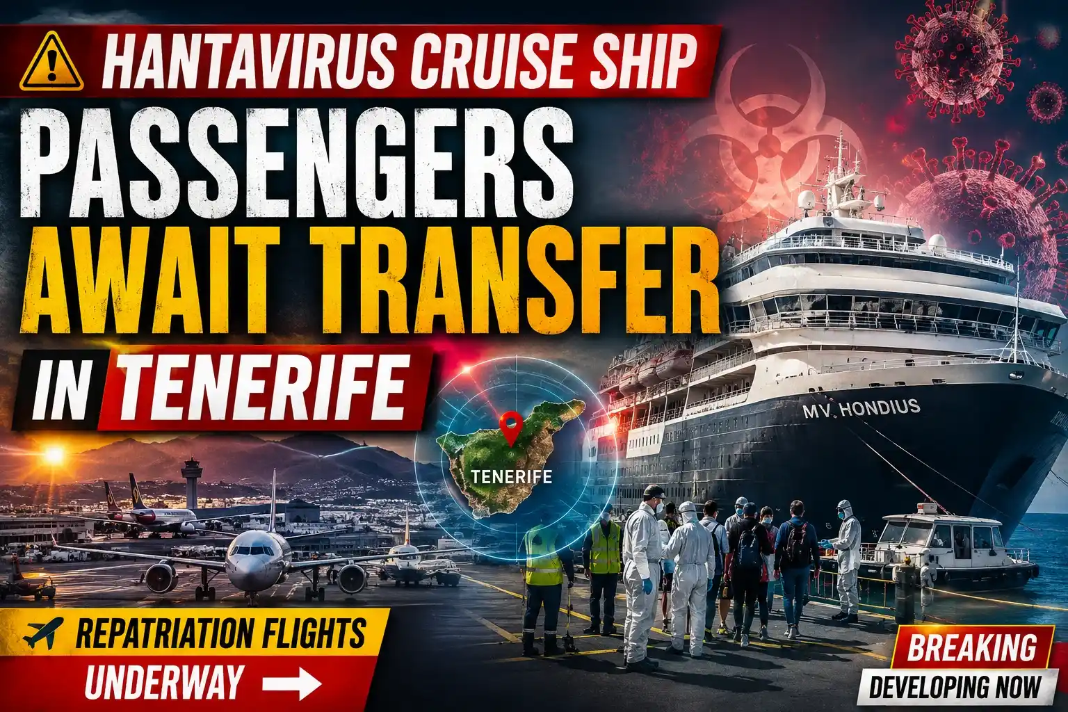 Passengers on Hantavirus Cruise Ship near Tenerife during emergency health screening operation