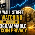 Wall Street and Bitcoin illustration representing the rise of programmable Bitcoin privacy and institutional crypto finance adoption