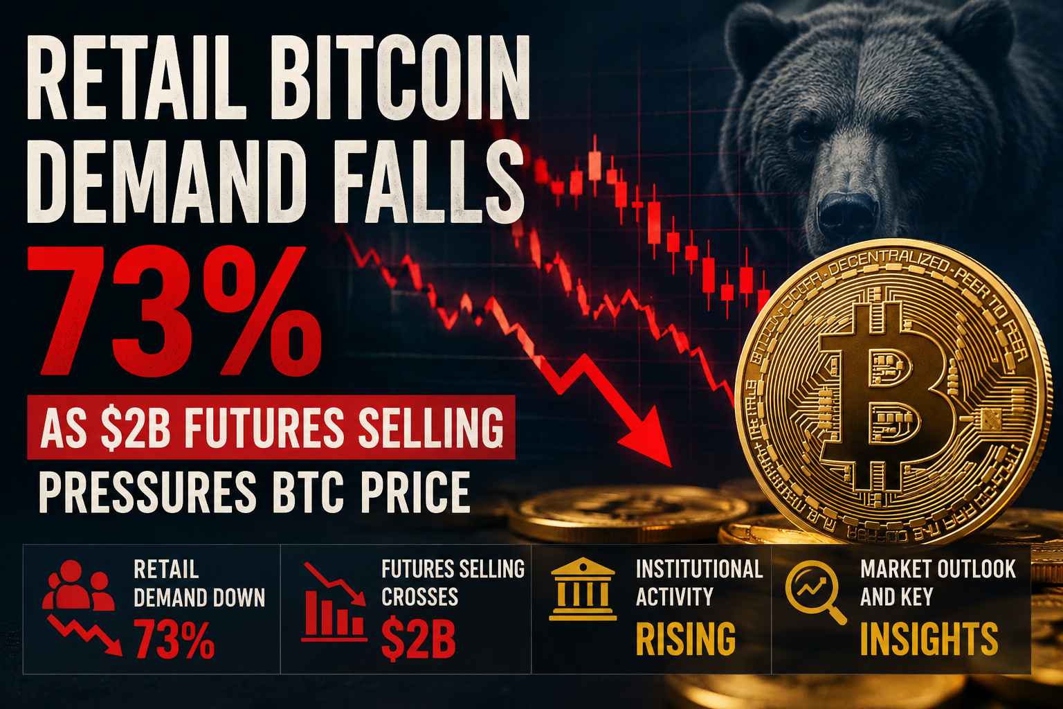 Retail Bitcoin demand falls 73 percent as futures selling pressure crosses 2 billion dollars in the cryptocurrency market
