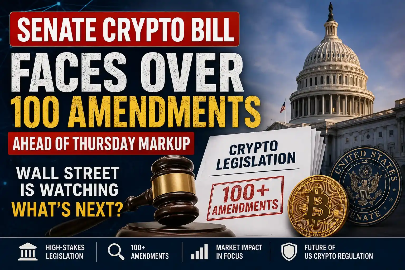 US Senate crypto bill hearing ahead of Thursday markup with Wall Street monitoring digital asset regulation
