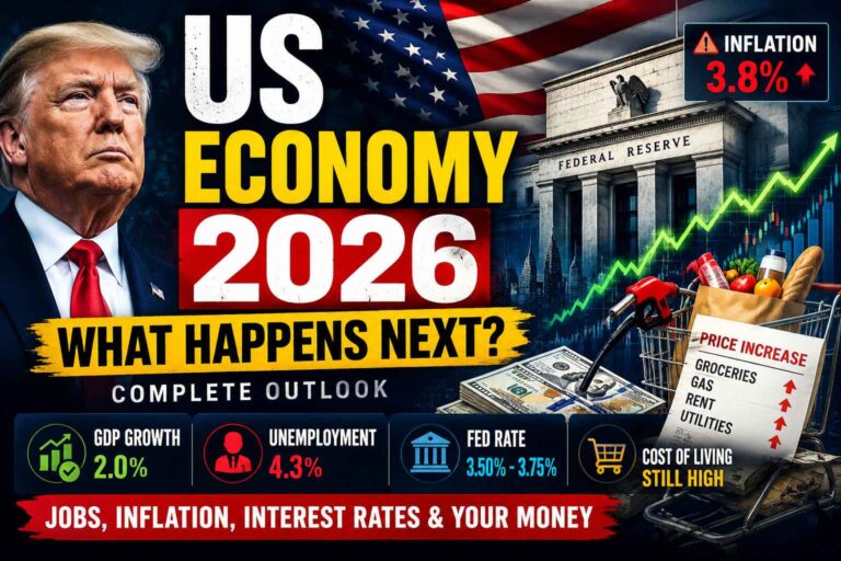 US Economy 2026 outlook showing inflation, Federal Reserve policy, interest rates, GDP growth and consumer spending trends in the United States.