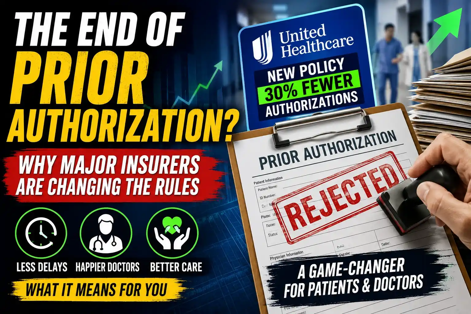UnitedHealthcare prior authorization policy change reducing medical approval requirements for patients and doctors in the US healthcare system.