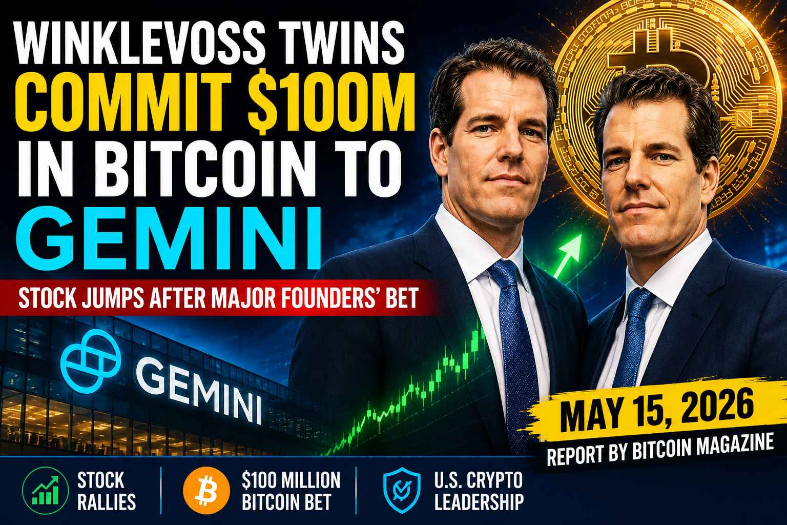 Winklevoss twins announce $100 million Bitcoin commitment to Gemini as U.S. crypto market interest rises in May 2026