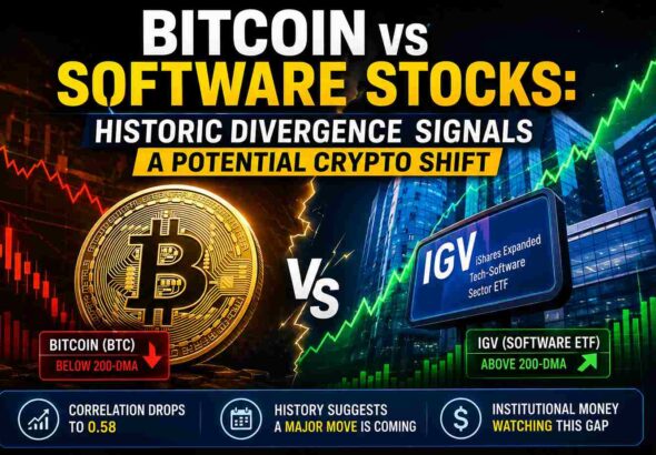 Bitcoin vs Software Stocks historic divergence showing potential crypto market shift and institutional analysis