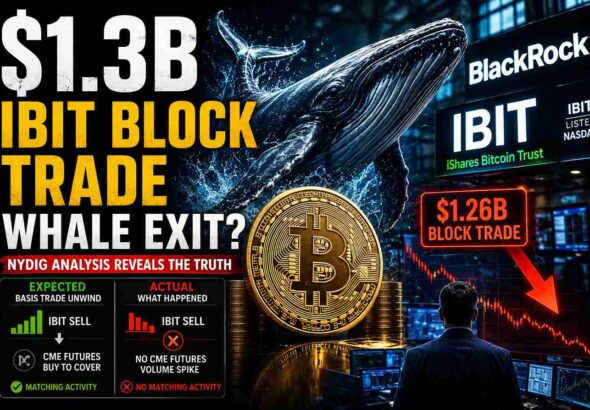 NYDIG analysis of $1.3 billion IBIT Bitcoin whale exit and BlackRock ETF block trade