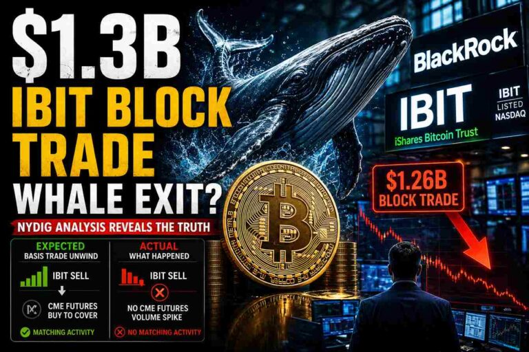 NYDIG analysis of $1.3 billion IBIT Bitcoin whale exit and BlackRock ETF block trade